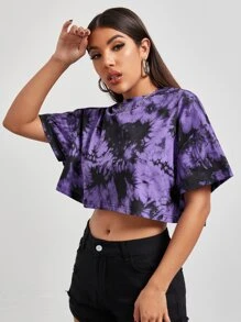 Muchica Drop Shoulder Tie Dye Crop Tee - Multicolor - View 5