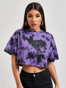 Muchica Drop Shoulder Tie Dye Crop Tee - Multicolor - View 1