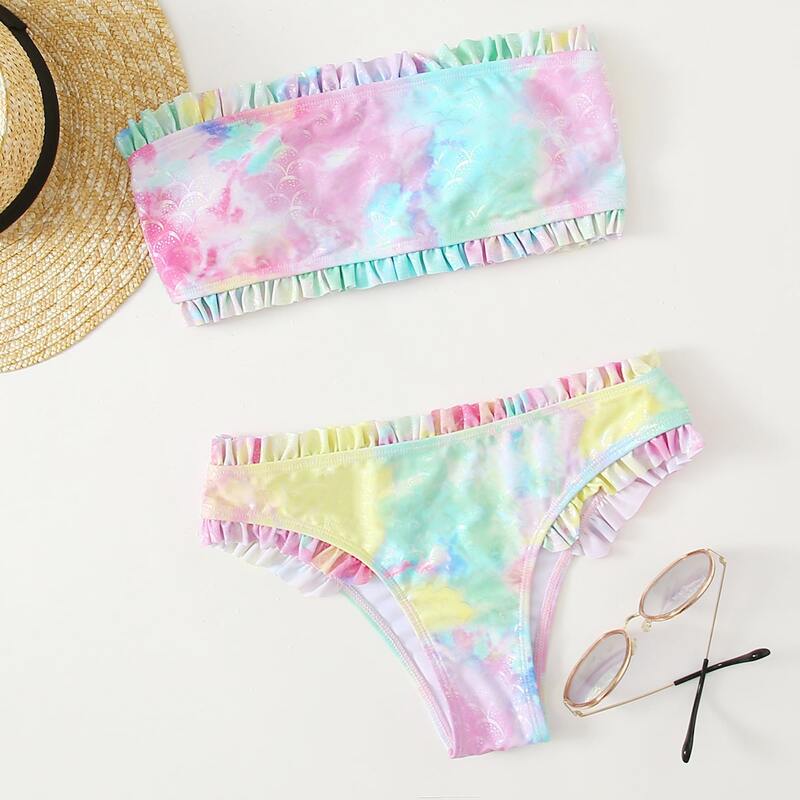 

Tie Dye Frill Bikini Swimsuit, Multicolor