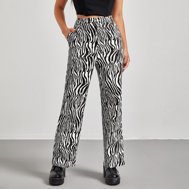 

Slant Pocket Zebra Striped Pants, Black and white