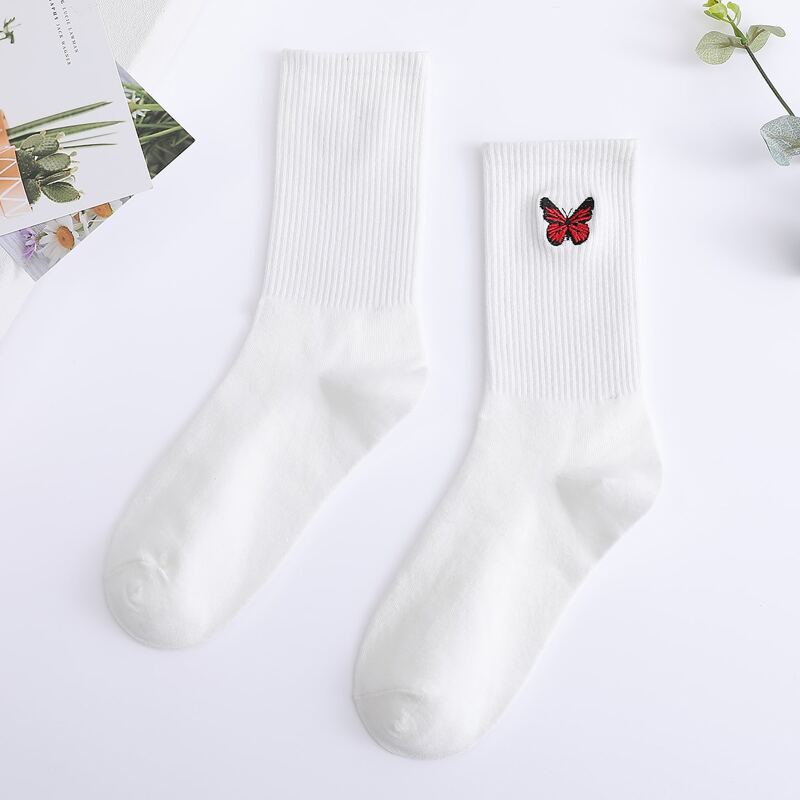 

1pair Butterfly Crew Socks, White