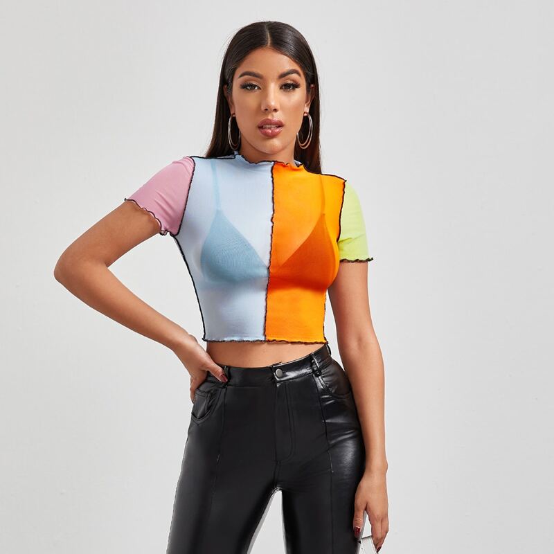 

Colorblock Crop Top Without Bra, Multicolor