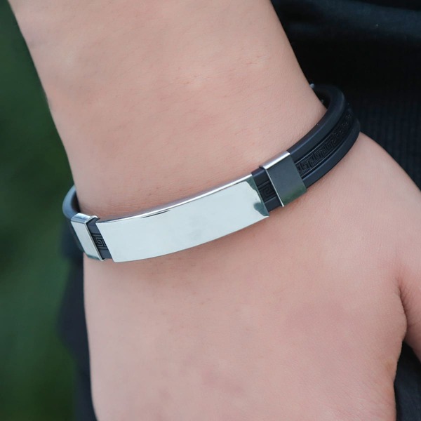 

Men Geometric Metal Decor Bracelet, Black