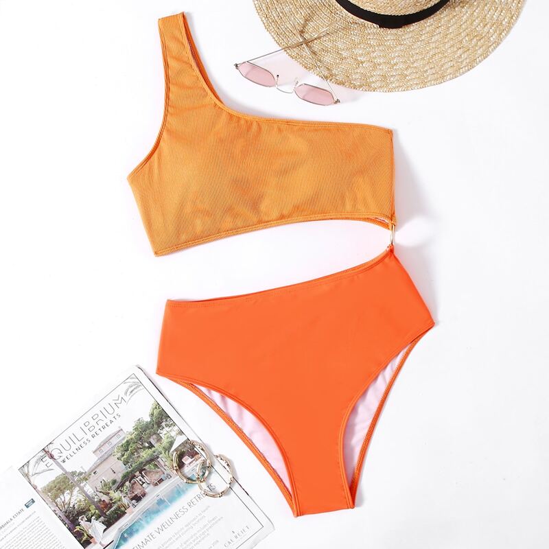 

Two Tone Cut-out One Piece Swimsuit, Multicolor
