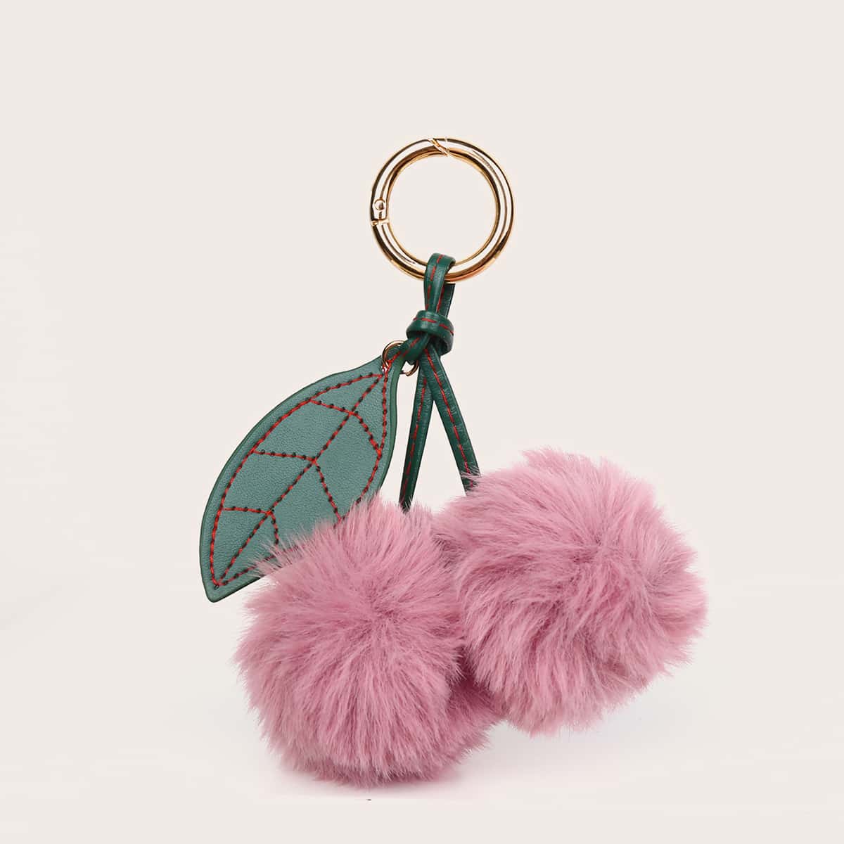 

1pc Leaf Pom Pom Bag Charm, Pink