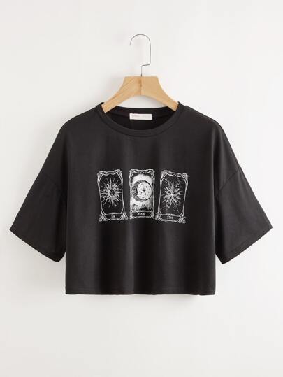 Letter Sun & Moon Graphic Crop Tee