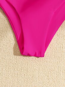 SHEIN Swim Summer Beach Solid Tie Shoulder Bikini Set - Hot Pink - View 4