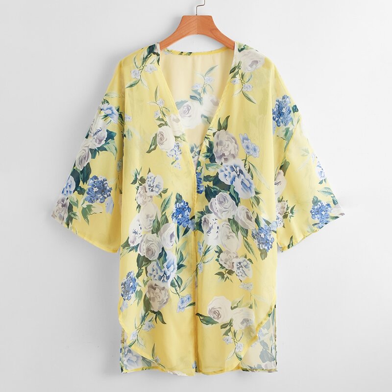 

Floral Open Front Kimono, Multicolor