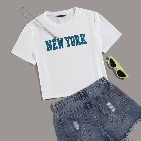 

Letter Graphic Round Neck Tee, White