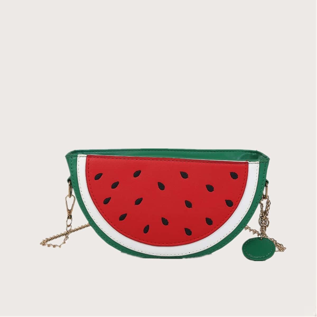 

Watermelon Shaped Chain Crossbody Bag, Multicolor
