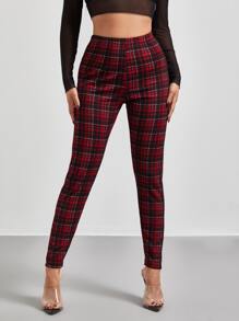 SHEIN Essnce High Waist Plaid Leggings - Multicolor - View 1