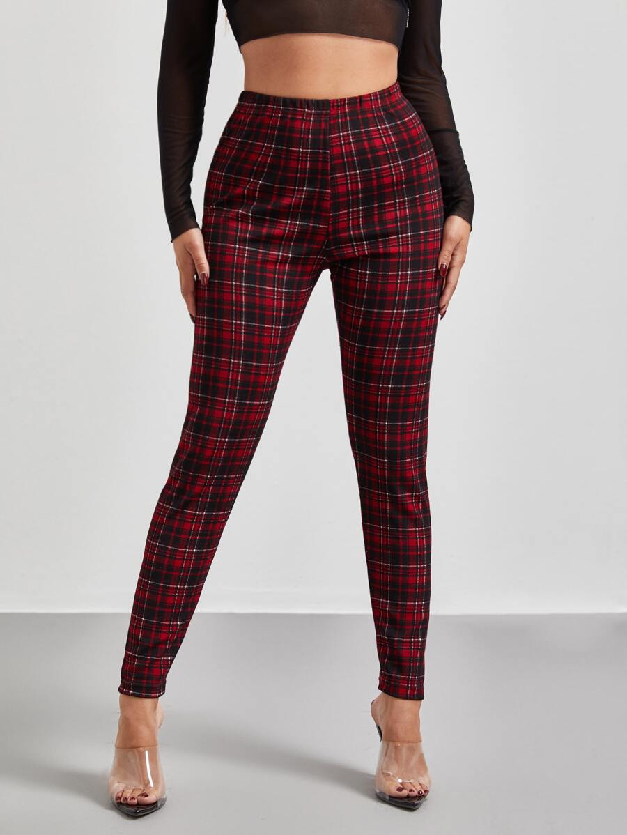 SHEIN Essnce High Waist Plaid Leggings - Multicolor - View 1