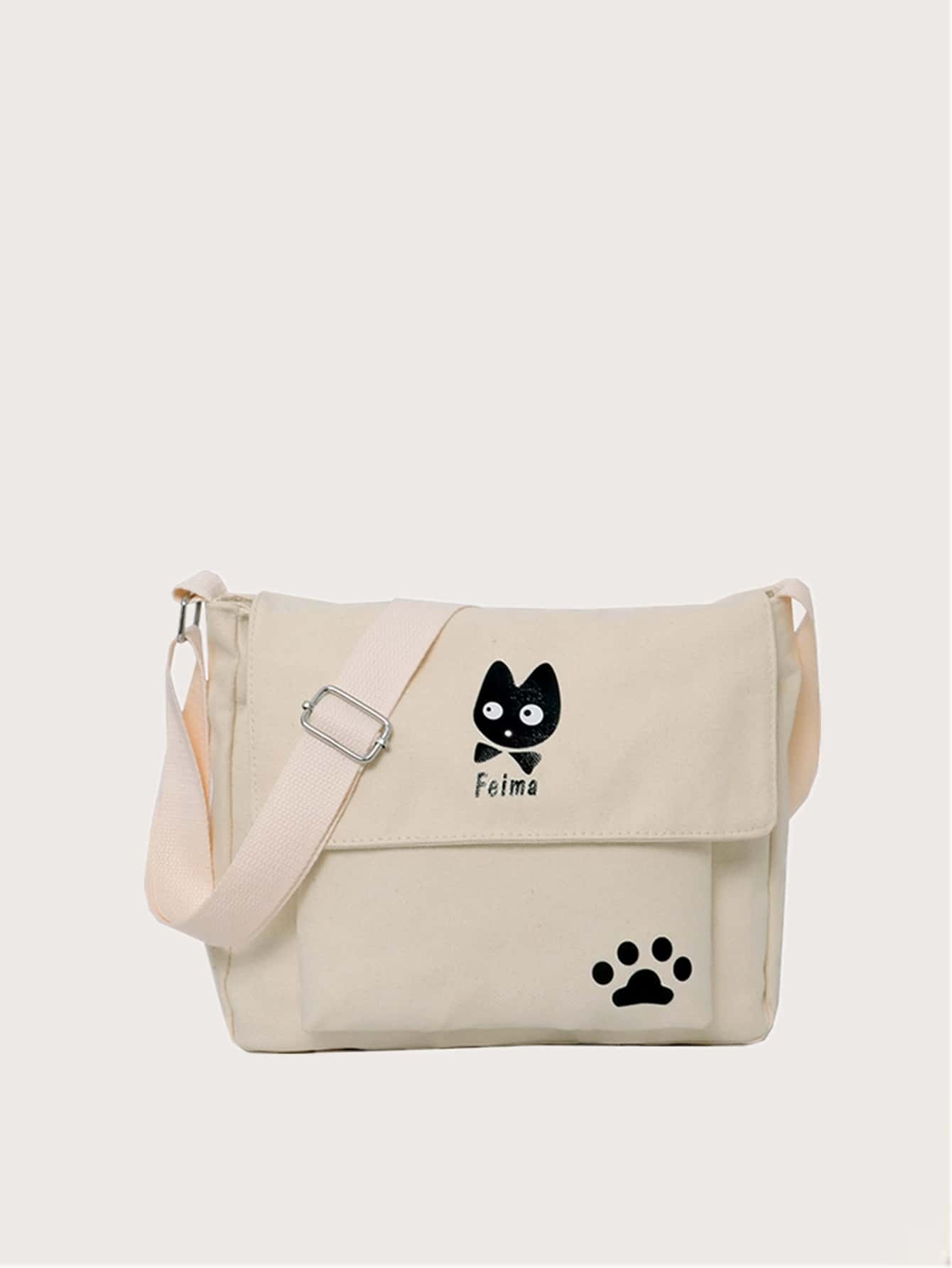 Sac A Bandouliere En Canevas Avec Motif Chat Romwe