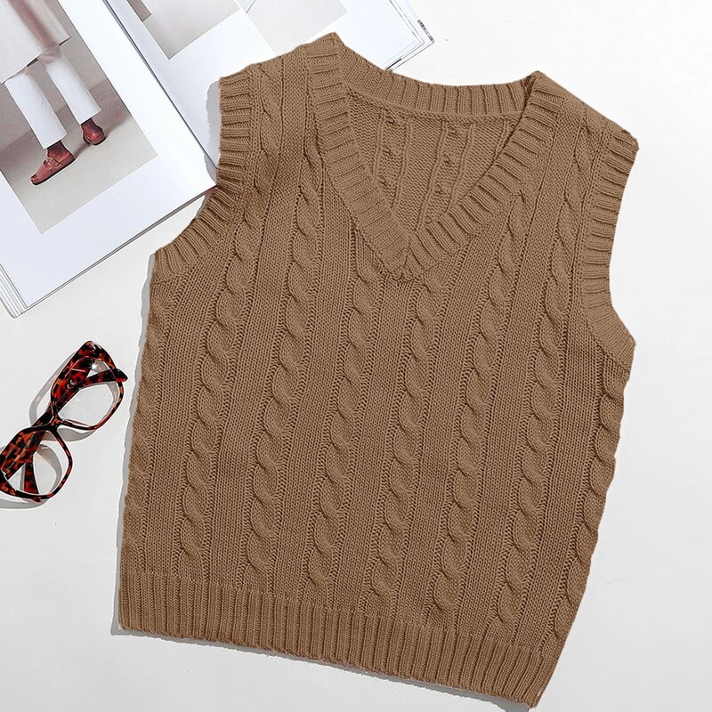 

Cable Knit Sweater Vest, Mocha brown