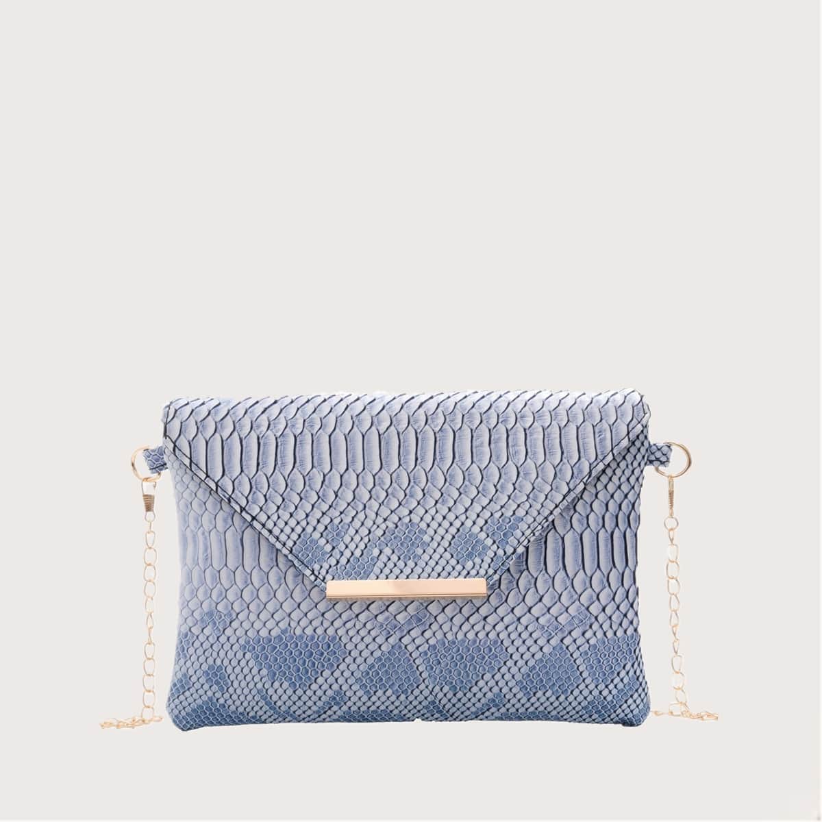 

Snakeskin Envelope Chain Bag, Blue