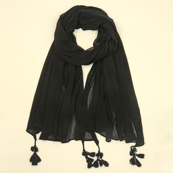 

Tassel Charm Scarf, Black