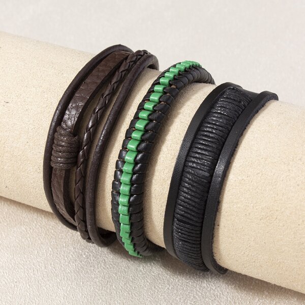

3pcs Men Braided Design Bracelet, Multicolor