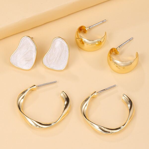 

3pairs Irregular Design Earrings, Gold