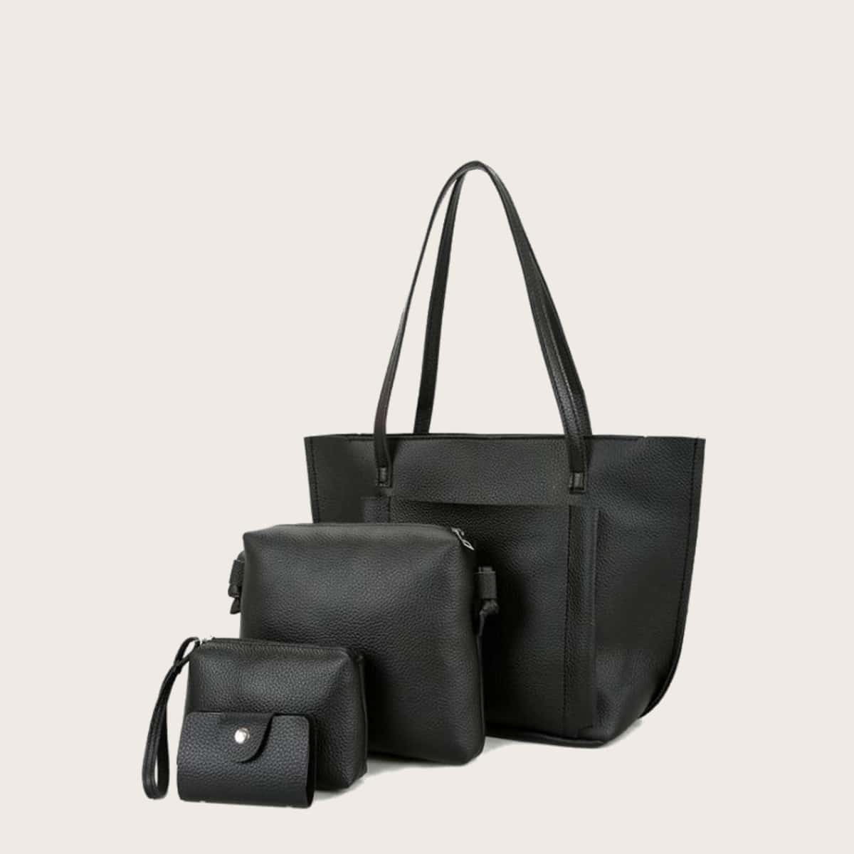 

4pcs Minimalist Tote Bag Set, Black