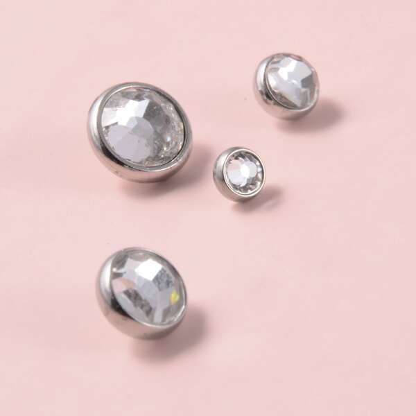 

4pcs Rhinestone Decor Body Stud, Silver