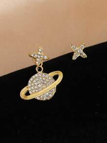Rhinestone Decor Four Pointed Star Design Mismatched Earrings - Yellow Gold - View 2
