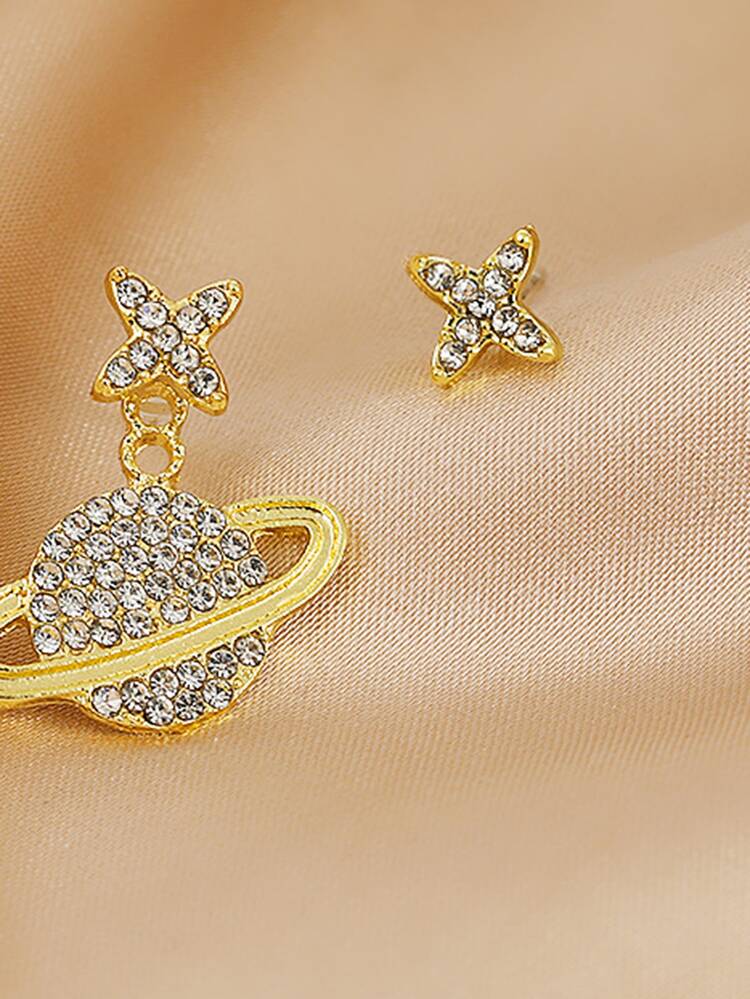 Pendientes con diseño de estrella de cuatro puntas con diamante de imitación - Amarillo Oro - Añade 3