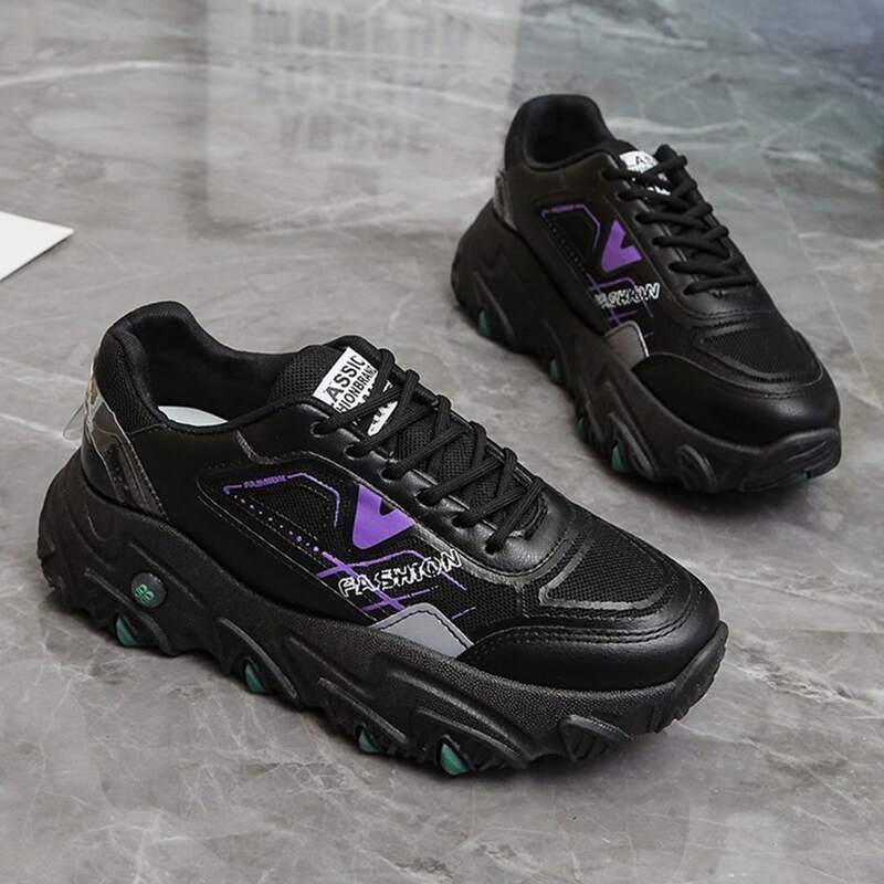 

Letter Lace-up Chunky Sneakers, Black