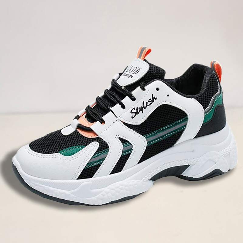 

Colorblock Lace-up Chunky Sneakers, Green