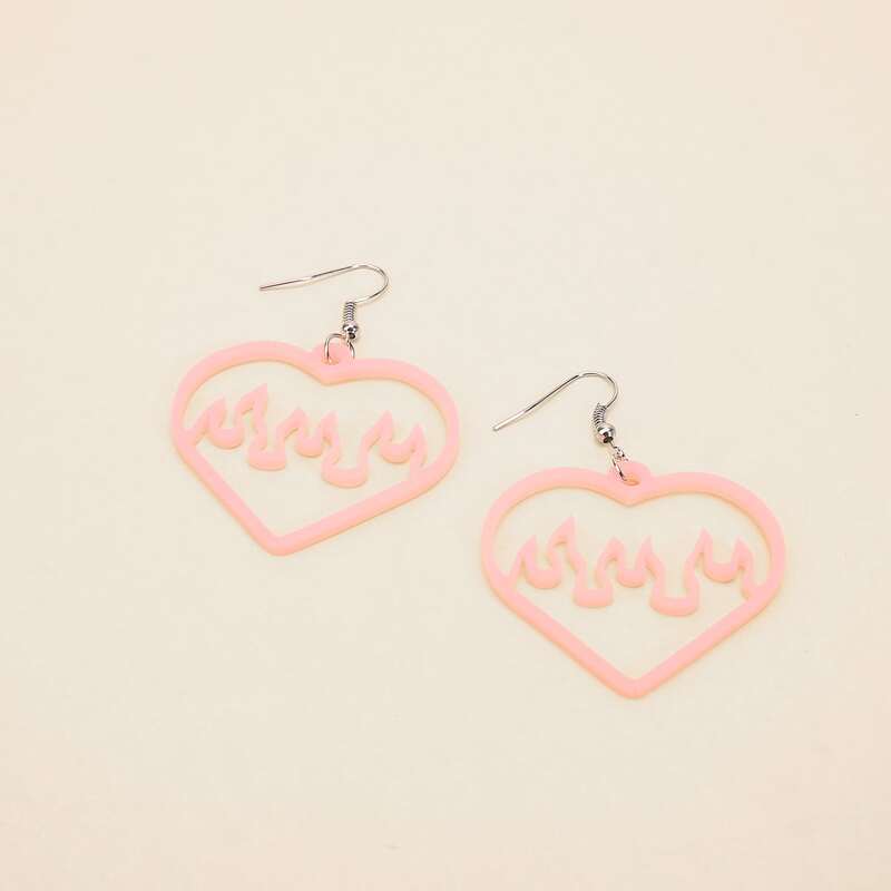 

Heart Flame Drop Earrings, Pink