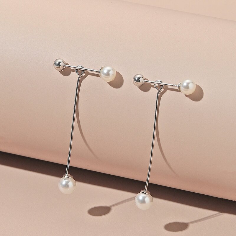 

Faux Pearl Decor Earrings, Silver