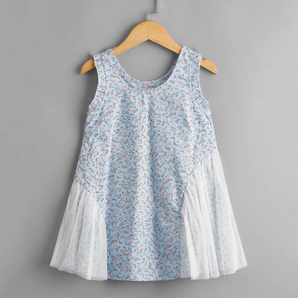 

Toddler Girls Ditsy Floral Mesh Panel Dress, Baby blue