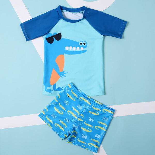 

Toddler Boys Cartoon Crocodile Print Swimsuit, Multicolor