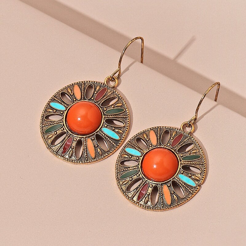 

Hollow Out Gemstone Drop Earrings, Multicolor