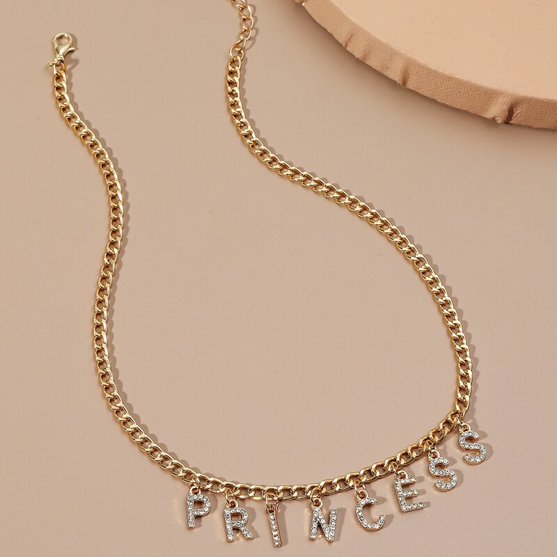 

Rhinestone Letter Chain Necklace, Gold