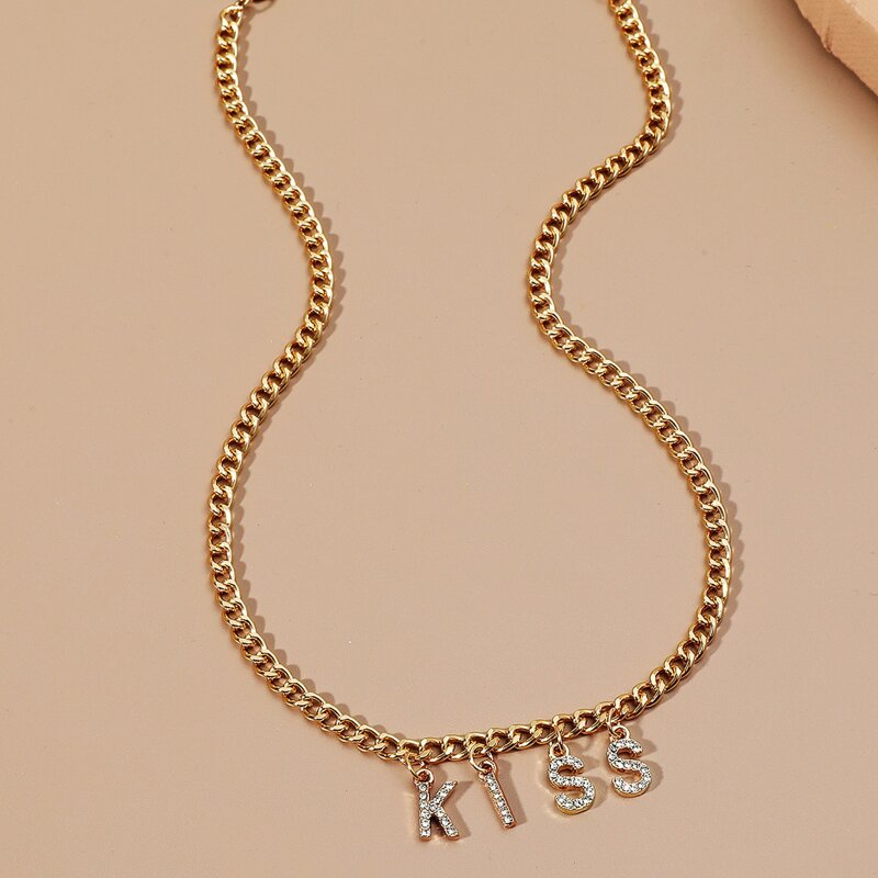 

Rhinestone Letter Chain Necklace, Gold