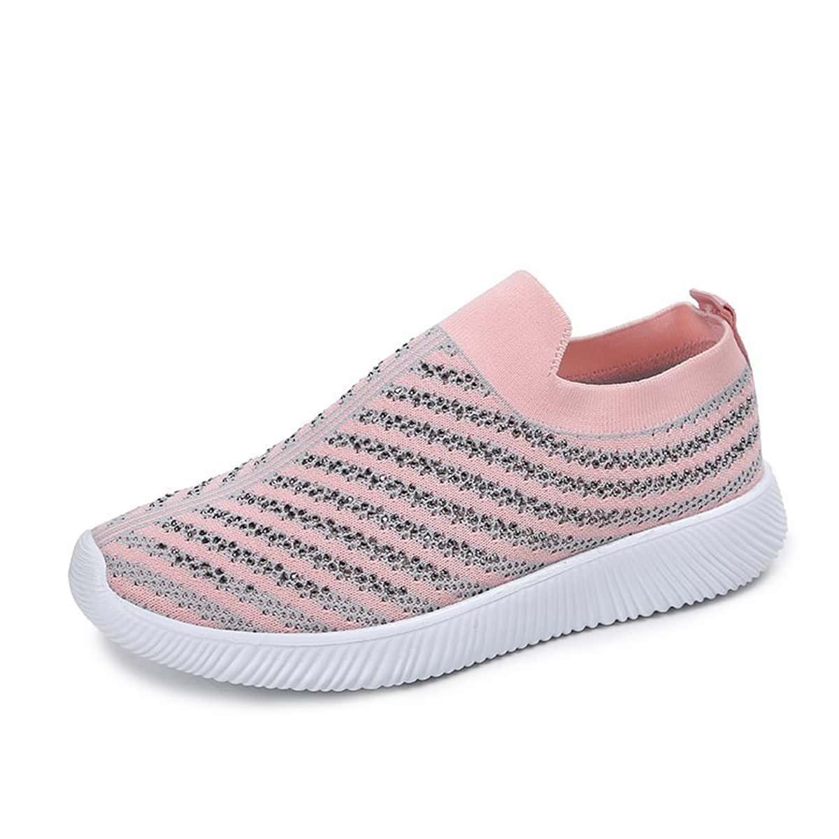 

Striped Slip On Knit Sneakers, Pink