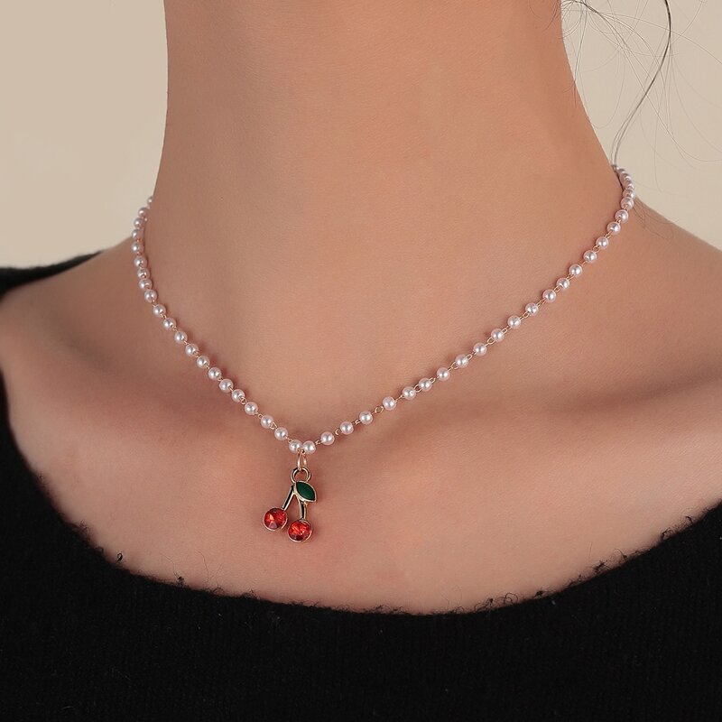 

Cherry Decor Faux Pearl Beaded Necklace, White