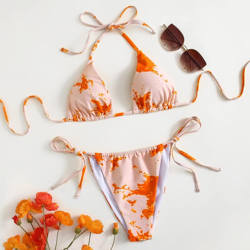 

Tie Dye Triangle Halter Bikini Swimsuit, Multicolor