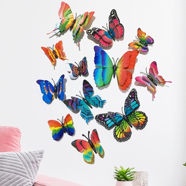 

12pcs 3D Butterfly Wall Sticker, Multicolor
