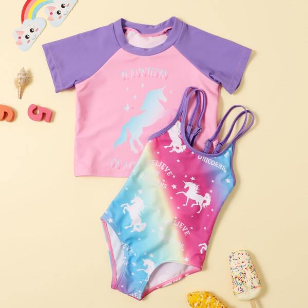 

2pack Toddler Girls Unicorn Print One Piece Swimsuit, Multicolor