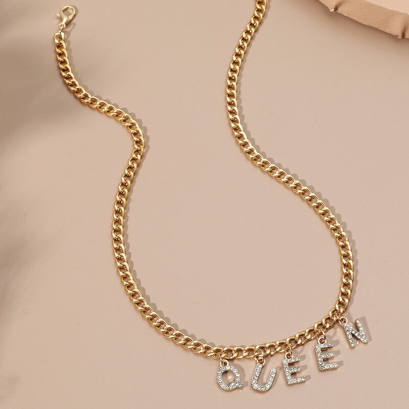 

Rhinestone Letter Chain Necklace, Gold