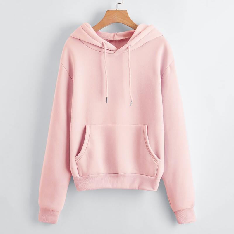

Solid Drawstring Pocket Hoodie, Baby pink