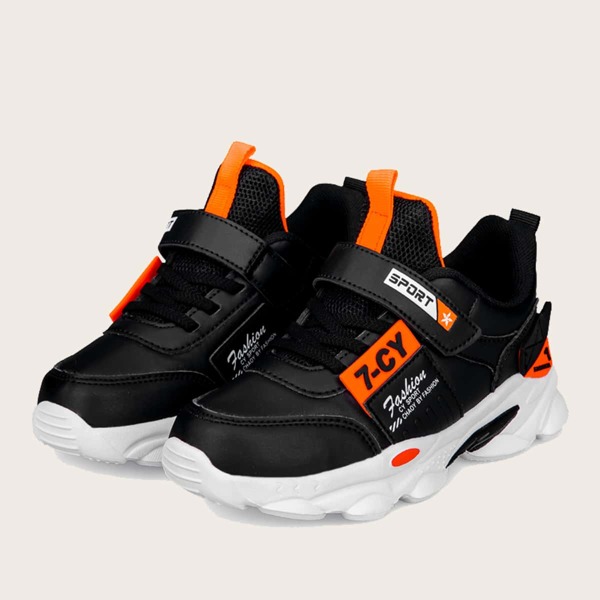 

Boys Velcro Strap Letter Graphic Sneakers, Black
