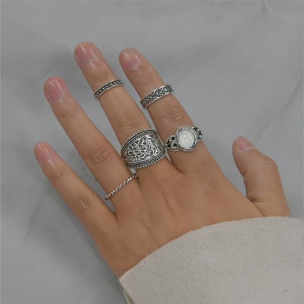 

5pcs Twist Design Ring, Antique silver