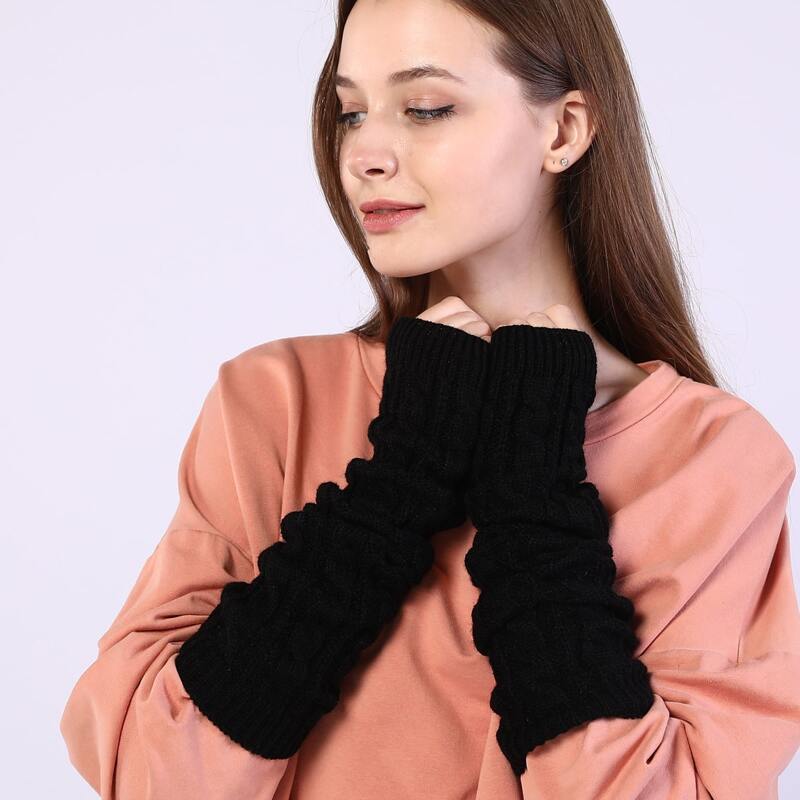 

Solid Long Knit Gloves, Black