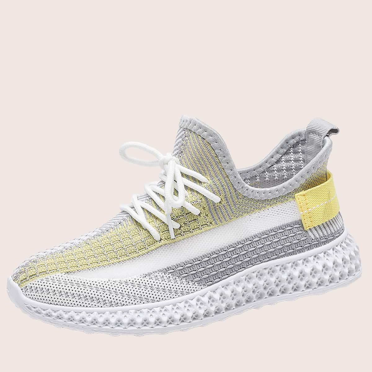 

Colorblock Lace-up Knit Sneakers, Yellow