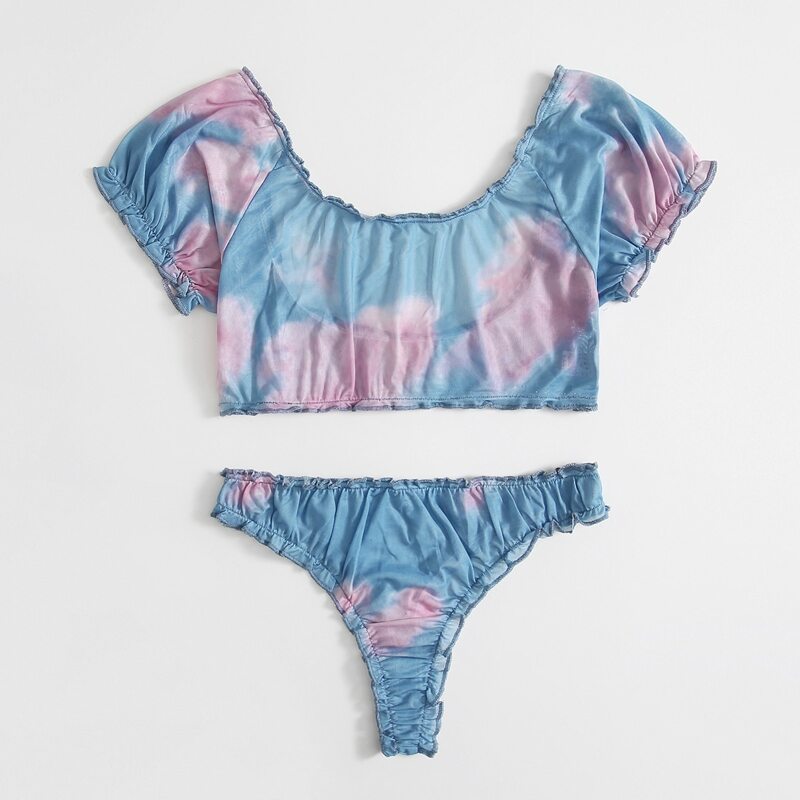 

Tie Dye Frill Lingerie Set, Multicolor