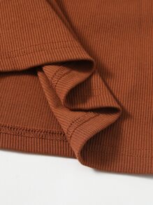 SHEIN EZwear 紐扣半開襟羅紋針織背心上衣 - 鏽棕色 - 查看 5