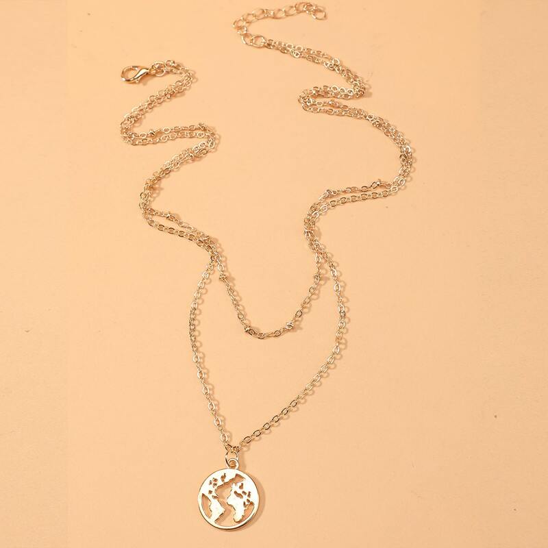 

Map Design Layered Necklace, Gold