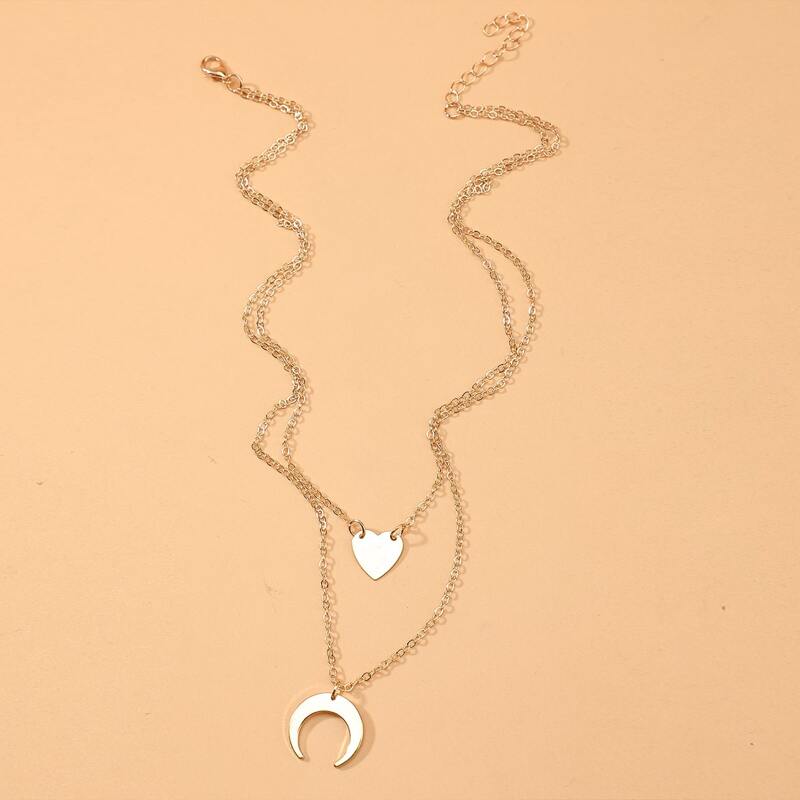 

Moon & Heart Design Layered Necklace, Gold